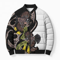 New Zealand Valentines Day Bomber Puffer Jacket Piwakawaka Lovers Maori Koru Tattoo - Polynesian Pride