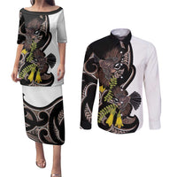 New Zealand Valentines Day Couples Matching Puletasi and Long Sleeve Button Shirt Piwakawaka Lovers Maori Koru Tattoo - Polynesian Pride