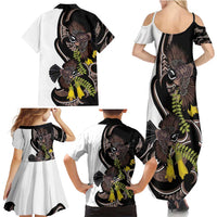 New Zealand Valentines Day Family Matching Summer Maxi Dress and Hawaiian Shirt Piwakawaka Lovers Maori Koru Tattoo LT14 - Polynesian Pride
