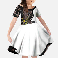 New Zealand Valentines Day Kid Short Sleeve Dress Piwakawaka Lovers Maori Koru Tattoo LT14 KID Black - Polynesian Pride