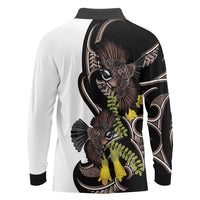 New Zealand Valentines Day Long Sleeve Polo Shirt Piwakawaka Lovers Maori Koru Tattoo LT14 - Polynesian Pride