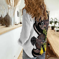 New Zealand Valentines Day Women Casual Shirt Piwakawaka Lovers Maori Koru Tattoo LT14 - Polynesian Pride