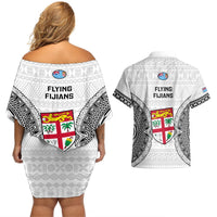 Fiji Rugby Couples Matching Off Shoulder Short Dress and Hawaiian Shirt 2023 Go Champions World Cup Fijian Tapa Pattern LT14 - Polynesian Pride