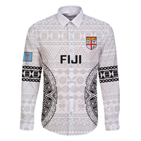 Fiji Rugby Family Matching Long Sleeve Bodycon Dress and Hawaiian Shirt 2023 Go Champions World Cup Fijian Tapa Pattern LT14 Dad's Shirt - Long Sleeve White - Polynesian Pride