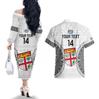 Custom Fiji Rugby Couples Matching Off The Shoulder Long Sleeve Dress and Hawaiian Shirt 2023 Go Champions World Cup Fijian Tapa Pattern LT14 - Polynesian Pride