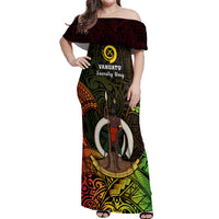 Personalised Vanuatu Family Day Off Shoulder Maxi Dress Happy 26 December Vanuatuan Pig Tusk LT14 Women Black - Polynesian Pride