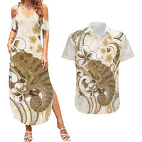 Brown And White Hawaii Chameleon Couples Matching Summer Maxi Dress and Hawaiian Shirt Plumeria Polynesian Tribal Art