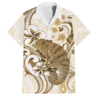 Brown And White Hawaii Chameleon Family Matching Off The Shoulder Long Sleeve Dress and Hawaiian Shirt Plumeria Polynesian Tribal Art LT14 Dad's Shirt - Short Sleeve Brown - Polynesian Pride