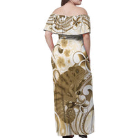 Brown And White Hawaii Chameleon Family Matching Off Shoulder Maxi Dress and Hawaiian Shirt Plumeria Polynesian Tribal Art LT14 - Polynesian Pride