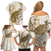 Brown And White Hawaii Chameleon Family Matching Off Shoulder Short Dress and Hawaiian Shirt Plumeria Polynesian Tribal Art LT14 - Polynesian Pride