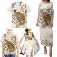 Brown And White Hawaii Chameleon Family Matching Puletasi and Hawaiian Shirt Plumeria Polynesian Tribal Art LT14 - Polynesian Pride