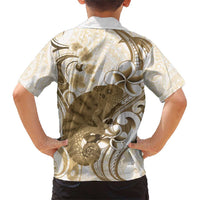 Brown And White Hawaii Chameleon Family Matching Short Sleeve Bodycon Dress and Hawaiian Shirt Plumeria Polynesian Tribal Art LT14 - Polynesian Pride