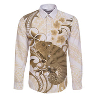 Brown And White Hawaii Chameleon Family Matching Summer Maxi Dress and Hawaiian Shirt Plumeria Polynesian Tribal Art LT14 Dad's Shirt - Long Sleeve Brown - Polynesian Pride