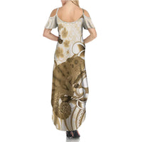 Brown And White Hawaii Chameleon Family Matching Summer Maxi Dress and Hawaiian Shirt Plumeria Polynesian Tribal Art LT14 - Polynesian Pride