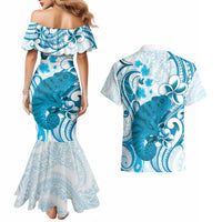 Cyan And White Hawaii Chameleon Couples Matching Mermaid Dress and Hawaiian Shirt Plumeria Polynesian Tribal Art LT14 - Polynesian Pride