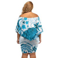 Cyan And White Hawaii Chameleon Family Matching Off Shoulder Short Dress and Hawaiian Shirt Plumeria Polynesian Tribal Art LT14 - Polynesian Pride