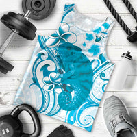 Cyan And White Hawaii Chameleon Men Tank Top Plumeria Polynesian Tribal Art