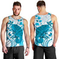 Cyan And White Hawaii Chameleon Men Tank Top Plumeria Polynesian Tribal Art