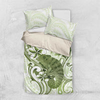 Green And White Hawaii Chameleon Bedding Set Plumeria Polynesian Tribal Art LT14 US Twin 172cm x 218cm Lime Green - Polynesian Pride