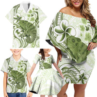 Green And White Hawaii Chameleon Family Matching Off Shoulder Short Dress and Hawaiian Shirt Plumeria Polynesian Tribal Art LT14 - Polynesian Pride