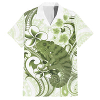 Green And White Hawaii Chameleon Family Matching Puletasi and Hawaiian Shirt Plumeria Polynesian Tribal Art LT14 Dad's Shirt - Short Sleeve Lime Green - Polynesian Pride