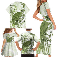 Green And White Hawaii Chameleon Family Matching Short Sleeve Bodycon Dress and Hawaiian Shirt Plumeria Polynesian Tribal Art LT14 - Polynesian Pride