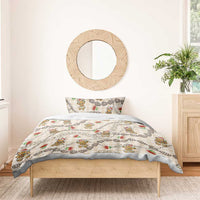 Beige Palaka Hawaii Mele Kalikimaka Bedding Set Ohia Lehua Shell Leis Funny Gingerbread Santa - Polynesian Pride