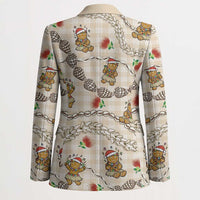 Beige Palaka Hawaii Mele Kalikimaka Blazer Ohia Lehua Shell Leis Funny Gingerbread Santa - Polynesian Pride