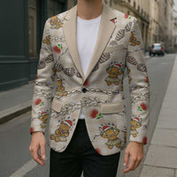 Beige Palaka Hawaii Mele Kalikimaka Blazer Ohia Lehua Shell Leis Funny Gingerbread Santa - Polynesian Pride