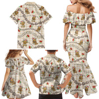 Beige Palaka Hawaii Mele Kalikimaka Family Matching Mermaid Dress and Hawaiian Shirt Ohia Lehua Shell Leis Funny Gingerbread Santa LT14 - Polynesian Pride