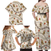 Beige Palaka Hawaii Mele Kalikimaka Family Matching Off Shoulder Maxi Dress and Hawaiian Shirt Ohia Lehua Shell Leis Funny Gingerbread Santa LT14 - Polynesian Pride