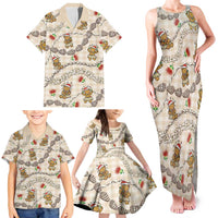 Beige Palaka Hawaii Mele Kalikimaka Family Matching Tank Maxi Dress and Hawaiian Shirt Ohia Lehua Shell Leis Funny Gingerbread Santa LT14 - Polynesian Pride