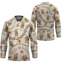 Beige Palaka Hawaii Mele Kalikimaka Hockey Jersey Ohia Lehua Shell Leis Funny Gingerbread Santa - Polynesian Pride