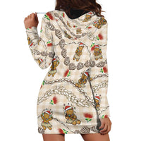 Beige Palaka Hawaii Mele Kalikimaka Hoodie Dress Ohia Lehua Shell Leis Funny Gingerbread Santa - Polynesian Pride