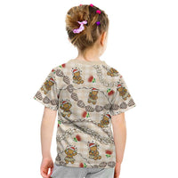 Beige Palaka Hawaii Mele Kalikimaka Kid T Shirt Ohia Lehua Shell Leis Funny Gingerbread Santa - Polynesian Pride