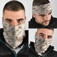 Beige Palaka Hawaii Mele Kalikimaka Neck Gaiter Ohia Lehua Shell Leis Funny Gingerbread Santa - Polynesian Pride