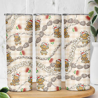 Beige Palaka Hawaii Mele Kalikimaka Skinny Tumbler Ohia Lehua Shell Leis Funny Gingerbread Santa LT14 - Polynesian Pride
