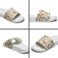 Beige Palaka Hawaii Mele Kalikimaka Slide Sandals Ohia Lehua Shell Leis Funny Gingerbread Santa - Polynesian Pride