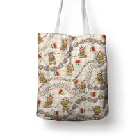 Beige Palaka Hawaii Mele Kalikimaka Tote Bag Ohia Lehua Shell Leis Funny Gingerbread Santa LT14 - Polynesian Pride