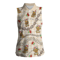Beige Palaka Hawaii Mele Kalikimaka Women Sleeveless Polo Shirt Ohia Lehua Shell Leis Funny Gingerbread Santa LT14 Female Beige - Polynesian Pride