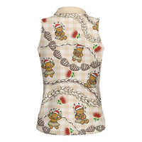 Beige Palaka Hawaii Mele Kalikimaka Women Sleeveless Polo Shirt Ohia Lehua Shell Leis Funny Gingerbread Santa LT14 - Polynesian Pride