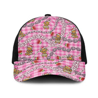 Pink Palaka Hawaii Mele Kalikimaka Baseball Net Cap Ohia Lehua Shell Leis Funny Gingerbread Santa - Polynesian Pride