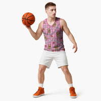 Pink Palaka Hawaii Mele Kalikimaka Basketball Jersey Ohia Lehua Shell Leis Funny Gingerbread Santa - Polynesian Pride