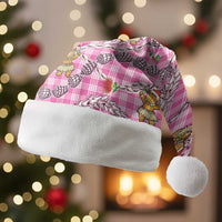 Pink Palaka Hawaii Mele Kalikimaka Christmas Santa Hat Ohia Lehua Shell Leis Funny Gingerbread Santa - Polynesian Pride