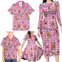 Pink Palaka Hawaii Mele Kalikimaka Family Matching Long Sleeve Bodycon Dress and Hawaiian Shirt Ohia Lehua Shell Leis Funny Gingerbread Santa LT14 - Polynesian Pride