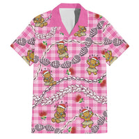 Pink Palaka Hawaii Mele Kalikimaka Family Matching Long Sleeve Bodycon Dress and Hawaiian Shirt Ohia Lehua Shell Leis Funny Gingerbread Santa LT14 Dad's Shirt - Short Sleeve Pink - Polynesian Pride