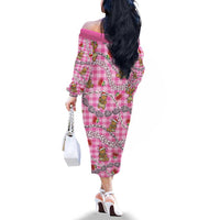 Pink Palaka Hawaii Mele Kalikimaka Family Matching Off The Shoulder Long Sleeve Dress and Hawaiian Shirt Ohia Lehua Shell Leis Funny Gingerbread Santa LT14 - Polynesian Pride