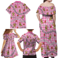 Pink Palaka Hawaii Mele Kalikimaka Family Matching Off Shoulder Maxi Dress and Hawaiian Shirt Ohia Lehua Shell Leis Funny Gingerbread Santa LT14 - Polynesian Pride