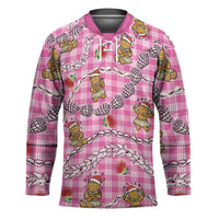 Pink Palaka Hawaii Mele Kalikimaka Hockey Jersey Ohia Lehua Shell Leis Funny Gingerbread Santa LT14 Unisex Pink - Polynesian Pride
