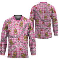 Pink Palaka Hawaii Mele Kalikimaka Hockey Jersey Ohia Lehua Shell Leis Funny Gingerbread Santa LT14 - Polynesian Pride